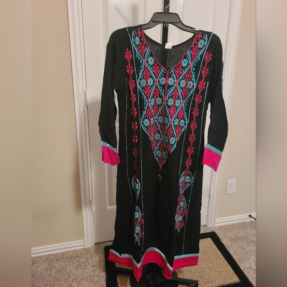 Three peice pink/blue/black cotton suit